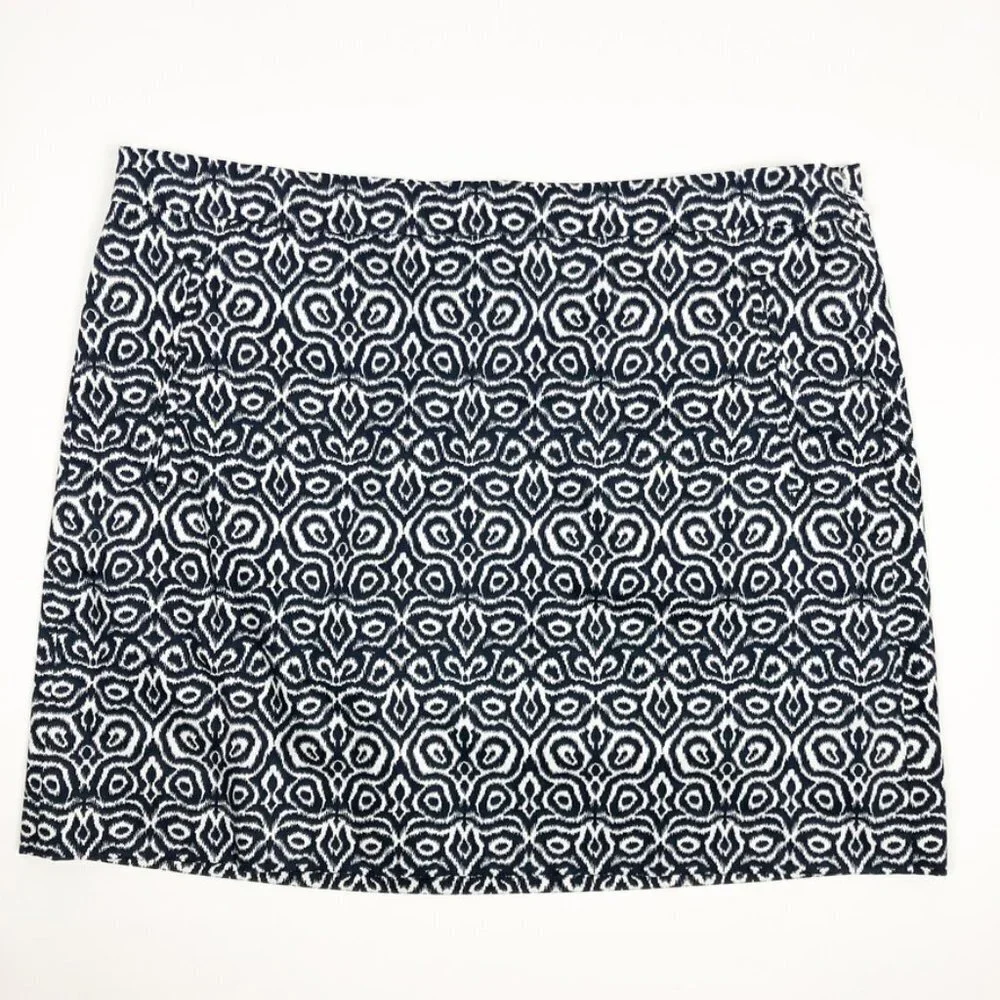 J. Crew Skirt Women's Size 8 Navy Blue White Ikat Print Mini